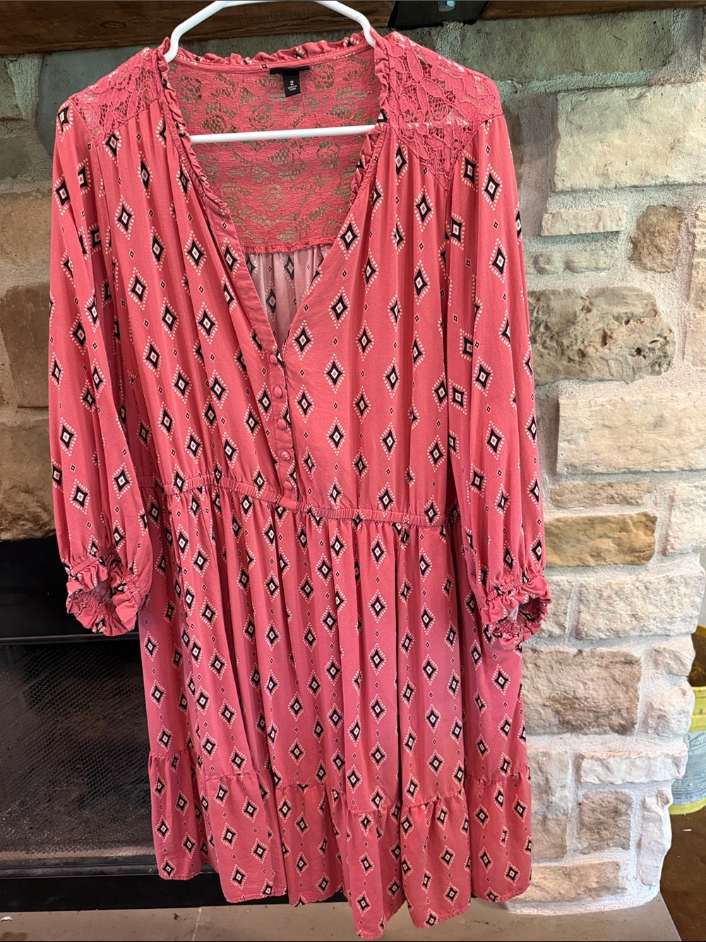 torrid Coral Diamond-Print Long Sleeve Dress